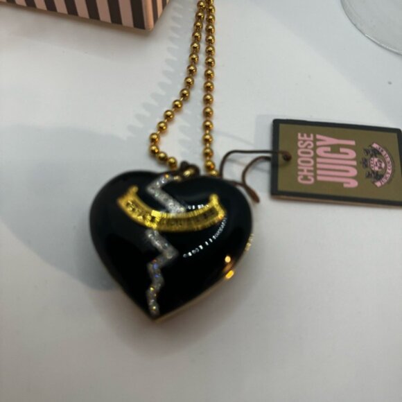 Juicy Couture NEW Vintage Y2K Enamel Heart Crystal Lip Gloss Pendant Necklace L - Picture 4 of 16